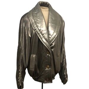 Vintage Fashion Gate Silver Metallic Jacket With Webbed Sleeves